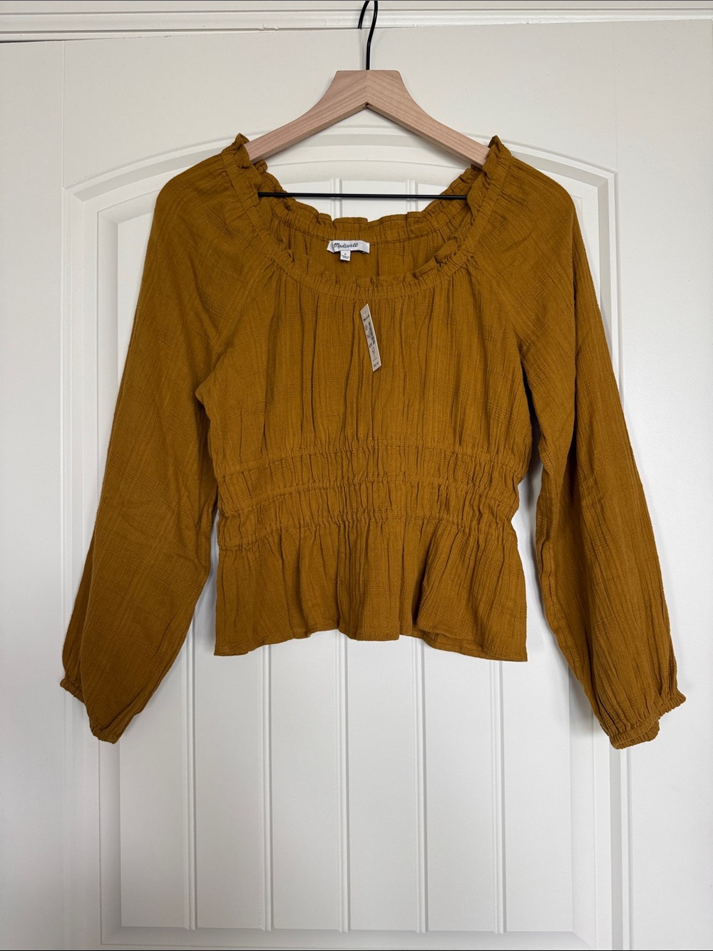 Madewell Lucie textured Mustard Yellow Smocked  Blouse small NWT